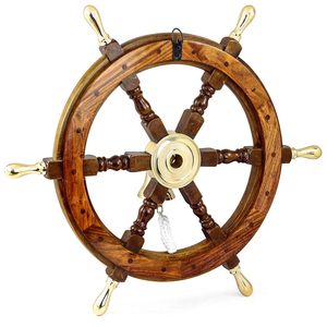 Nautical Wooden Ship Wheel with Brass Handle Decorative Bell Premium Maritime Decor Gift - Product Image 5