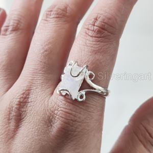 Bijoux en pierre brute Bague pour femme Pierre de lune arc-en-ciel brute naturelle Pierre précieuse Juin Pierre de naissance Hippie Bande de fil Bague en argent sterling 925 - Product Image 4