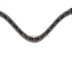 Luxe fait à la main 3 rangées de 15mm cristaux clairs et or rose combinaison conception personnalisée cuir cheval frontal toutes les tailles disponibles - Product Image 6