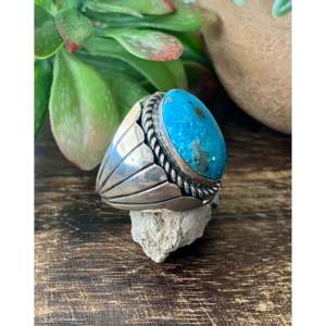 Bague Tony Yazzie Kingman en turquoise et platine, délicate, en argent sterling, pierre naturelle à coupe lisse, taille 11.25, rhodiée, pour usage quotidien - Product Image 3