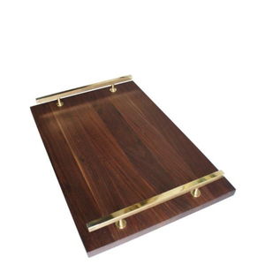 Plateau de service rectangulaire moderne en bois de noyer avec poignées en laiton massif, plateau de service pour la nourriture, décoration de table pour la maison et l'hôtel - Product Image 1