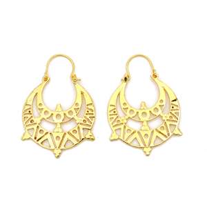 Pendientes de aro exclusivos hechos a mano en latón, estilo étnico, geométrico, vintage, tribal, al por mayor, para mujer, diseño personalizado. - Product Image 1