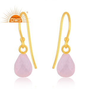 New Trendy Best Selling Sterling Silver Natural Rose Quartz Gemstone <b>Dangle</b> <b>Earring</b> Jewelry Manufacturer - Product Image 4