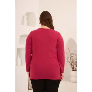 Suéter de Punto con Cuello Redondo y Abertura Lateral para Mujer, Talla Grande, Color Fucsia, Manga Larga, para Otoño e Invierno, Marca RMG - Product Image 6