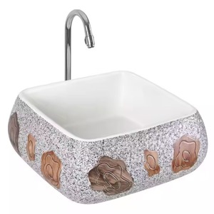 Magenta pink round table top <strong>basin</strong> luxury royal style countertop ceramic <strong>wash</strong> hand <strong>basin</strong> with <strong>golden</strong> design for bathroom use - Product Image 4