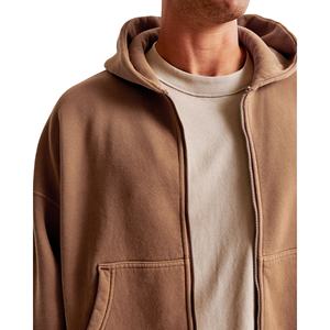 Drop Shoulder 100% Cotton Soft Shell Zipper Hoodie coton mélangé Oversized Zip up Men Cropped Boxy Hoodie Custom Logo - Product Image 3