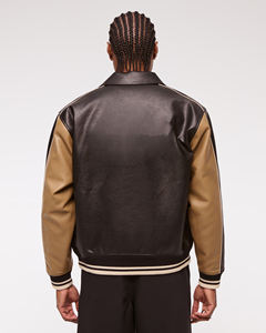 Chaqueta Varsity Premium de Invierno Impermeable con Cuello Alto, Mangas de Cuero, Logotipo Bordado y Patrón de Béisbol para Hombre - Product Image 2