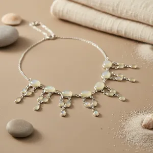 Collier en pierre de lune argentée pour femme avec pendentif en pierre, chaîne de pull tendance, cadeau - Product Image 2