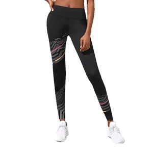 맞춤형 승화 리브 로고 인쇄 디자인 활성 착용 스타킹 여성 인쇄 스포츠 체육관 요가 레깅스 바지