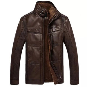 Blouson d'hiver en cuir pour homme grande taille, style motard, col montant, logo sur le devant, imperméable, coupe-vent, matériau de haute qualité - Product Image 6