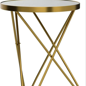 Gold <b>Stainless</b> <b>Steel</b> Round Mirrored End <b>Table</b>: Assembled Tripod Accent <b>Table</b> - Product Image 3