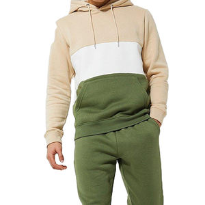 Eco-Friendly Color-Block Mens Tracksuit Heavyweight French Terry <b>Fleece</b> <b>Hoodie</b> Jogger Set Sustainable Streetwear Tracksuit - Product Image 2