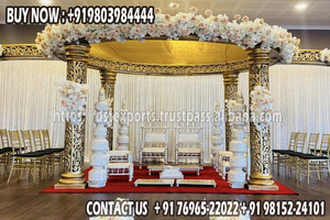 Delizio éblouissant Fiber piliers mariage Mandap Dreamy Fiber Palazzo pilier Mandap configuration indien doré sculpté mariage Mandap - Product Image 4
