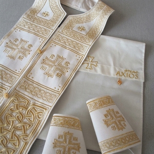 White Orthodox Church Vestments Stole Cuffs Set Gold Bullion Embroidered Clergy Epitrachelion Epimanikia Liturgical Accessory - Product Image 4