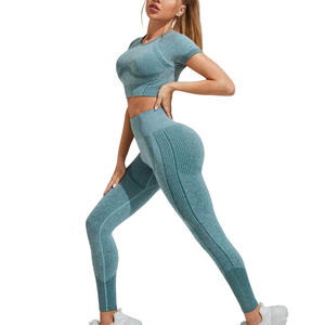 ชุดเสื้อยืดและเลกกิ้งออกกำลังกายสำหรับผู้หญิงเสื้อผ้าสำหรับยิมผ้ายืดระบายอากาศได้สั่งทำฉลากส่วนตัว - Product Image 1