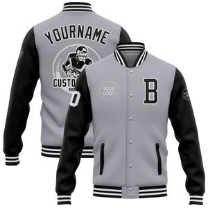 Vente en gros dans l'industrie directe de bombardier décontracté hiver personnalisé royal blanc-gris veste bicolore letterman universitaire à snap complet - Product Image 5