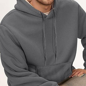 Men <b>Thick</b> <b>Fleece</b> Embroidered Beaded Hooded Pullover Hoodie Solid Design 100% Cotton Winter Warm - Product Image 3