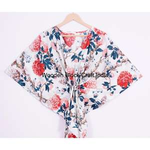 ชุดคาฟทันผ้าฝ้ายอินเดีย 100% ผ้าฝ้าย ชุดคลุมสไตล์โบฮีเมียน ชุดลำลองฤดูร้อน ชุดนอน ชุดคาฟทันสำหรับผู้หญิง เหมาะสำหรับเป็นของขวัญ - Product Image 6