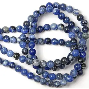 ลูกปัดอัญมณี Sodalite ธรรมชาติ 6 มม. ทรงกลมเรียบ Sodalite เจาะลูกปัดสําหรับทําเครื่องประดับ