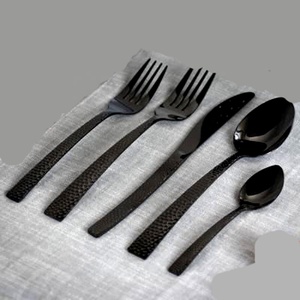 Ensemble de couverts en acier inoxydable poli argenté avec long manche rond martelé dans une boîte cadeau Ensemble de couverts élégant - Product Image 4