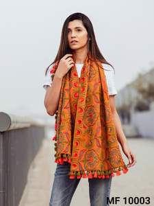 Bufanda kaki bordada para invierno, estola decorada con cordones largos de lana y cordones, ropa informal para protegerse del frío - Product Image 2