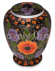 Hand Painted Flowers Aluminium Cremation Urns for Human Ashes Free <b>Velvet</b> <b>Bag</b> - Product Image 1