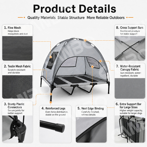 CANBO Cama para acampar para mascotas de <span class=keywords><strong>viaje</strong></span> al aire libre Cama elevada portátil para perros con dosel - Product Image 4