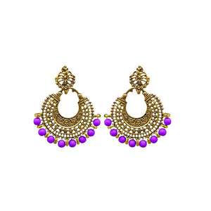 Tip Top Fashions Pendientes afganos chapados en oro antiguo con cuentas moradas 1311026J - Product Image 1