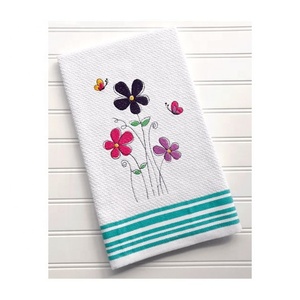 Serviette accrocheuse de cuisine décorative en coton organique 100% lavable pour l'extérieur brodé de fleurs autochtones pour le restaurant de fête de mariage - Product Image 2