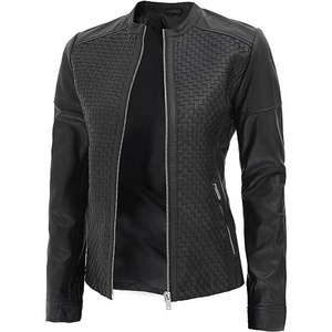 Women's Winter Slim Leather Jacket Fashionable Breathable Denim Stand Collar Wholesale New Genuine Outdoor Customized Colors - Product Image 4