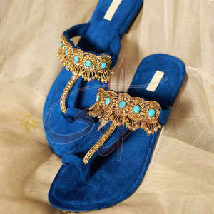 Deep Blue Base Adorned Fine Handwork Intricate Embellishments Elegant Tassels Handcrafted Printed Anti-Slippery Suede Velvet - Product Image 5