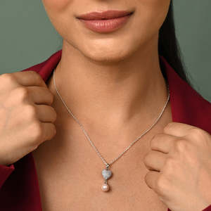 Pendentif Cœur en Perle Rose Argenté avec Chaîne, Pendentifs et Breloques Raffinés - Product Image 3