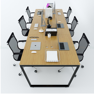 โต๊ะกลุ่ม 6 ชิ้น รุ่น BFTB013-TrapezBamboo ขนาด 360x120 ซม. พร้อมขาเหล็กประกอบสำเร็จสำหรับร้านอาหาร - Product Image 2