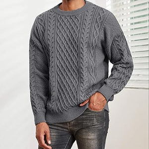 OEM & ODM Pull à col ras du cou pour hommes 100% coton respirant hiver texturé pull à manches longues gris - Product Image 3