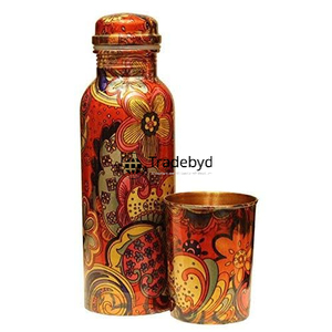 Bouteille en cuivre pur pour l'eau potable à la main de style ayurvédique large bouche étanche Tradebyd - Product Image 6