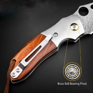 Cuchillo plegable hecho a mano con revestimiento de acero damasco, mango de madera, Funda de cuero fino para regalos DIY OEM - Product Image 1