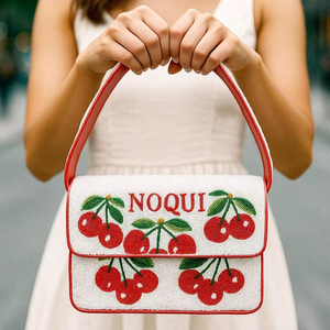 Beaded Cherry Purses, Custom Beaded <b>Bag</b>, Personalized Handbag, <b>Embroidered</b> Cherry <b>Bag</b>, Cherry Beaded <b>Clutch</b>, - Product Image 1