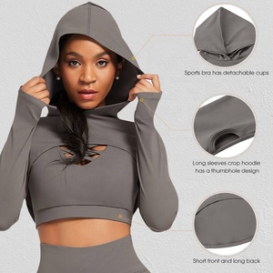 Ensemble de sport décontracté respirant taille haute 2022 avec crop top à capuche, ensemble de yoga 3 pièces pour femme - Product Image 4