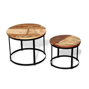 Table basse ronde en bois de haute qualité pieds en fer Table centrale de nidification décorative qualité assurée directement fournisseur indien - Product Image 1