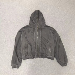 Sudadera con capucha con cremallera completa lavado ácido de gran tamaño 500gsm zip up hombres recortada boxy Sudadera con capucha para hombre Sudadera con capucha de gran tamaño peso pesado - Product Image 4