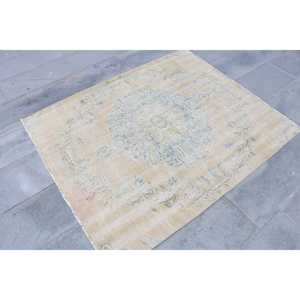 พรมตุรกีวินเทจ ขนาด 4.2x5 ฟุต สีเบจ ลายพิมพ์นามธรรม ทำจากขนสัตว์ - Product Image 3