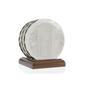 Dessous de verre en acier inoxydable de forme ronde Dessous de verre en métal personnalisés avec support en bois vente chaude - Product Image 1