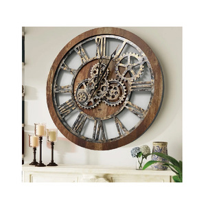 <span class=keywords><strong>Horloge</strong></span> murale 24 pouces <span class=keywords><strong>avec</strong></span> de vrais engrenages mobiles Vintage Brown - Product Image 1