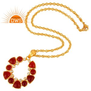 Último diseño hecho a mano Natural Cz y Aventurina roja COLLAR COLGANTE de piedras preciosas fabricante de joyería personalizada - Product Image 3