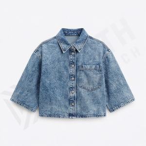 เสื้อแจ็คเก็ตยีนส์แฟชั่นลำลองระบายอากาศดีสำหรับผู้หญิง เสื้อโค้ทสีพื้นเรียบง่าย สไตล์ทันสมัย เสื้อคลุมสตรีทแวร์ สามารถปรับแต่งได้ - Product Image 1
