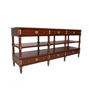 Mueble Consola de Madera de Lujo con Cubierta de Mármol, Dos Estantes y Detalles en Bronce Dorado, Diseño Clásico Francés - Product Image 3