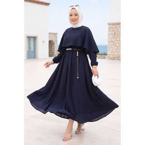 Vestido de Verano Azul Marino con Cuello Capa, Cintura Elástica, Forro Transpirable, Estilo Casual Modesto para Fiesta de Club, con Volantes - Product Image 1