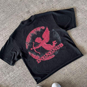 เสื้อยืดผู้ชายทรงหลวมพิมพ์ลาย DTG ผ้าฝ้าย 100% น้ำหนัก 300 กรัม สไตล์เรโทรแบบกำหนดเอง พร้อมดีเทลลาย 3 มิติ และประดับด้วยคริสตัล - Product Image 4