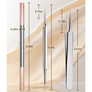 Kit de eliminación de espinillas de acero inoxidable Extractor de acné de doble punta Herramientas Popper de espinillas para el tratamiento de la piel facial - Product Image 5