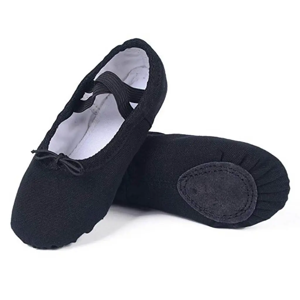Siyah tuval bale dans ayakkabıları iç pamuk astar ile üretilen ve kadınlar ve kızlar için dış bölünmüş taban dans ayakkabıları